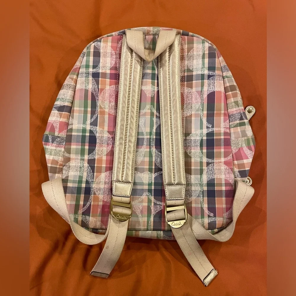 Coach Signature Poppy Multicolor Madras Backpack F21886 Bookbag - Picture 9 of 14